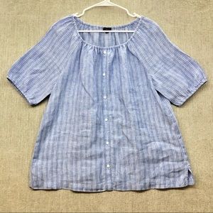Talbots Blue Striped Linen Medium Blouse
